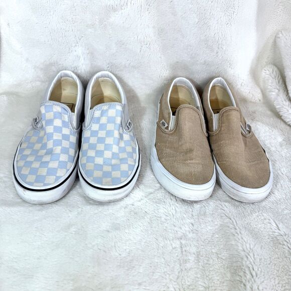 Vans Womens Checker Board Classic Slip-On Shoes Size 6.5 Blue White Tan Lot of 2 - Picture 3 of 6